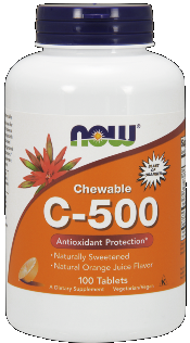 Vitamin C-500 Chewable (Orange flavor 100 Tablets) NOW Foods